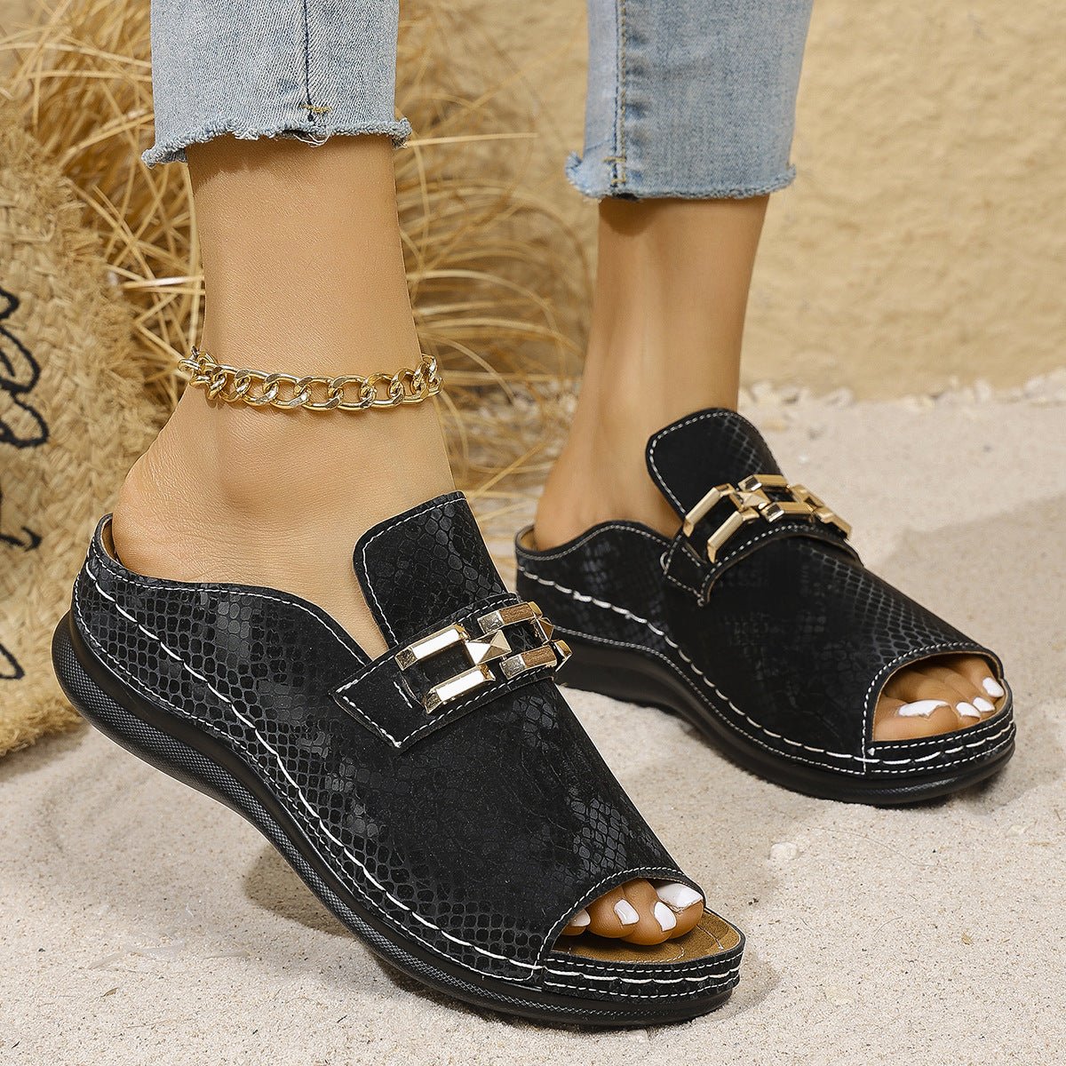 Leopard Wedge Slippers – Beach Comfort - CasualFlowshop
