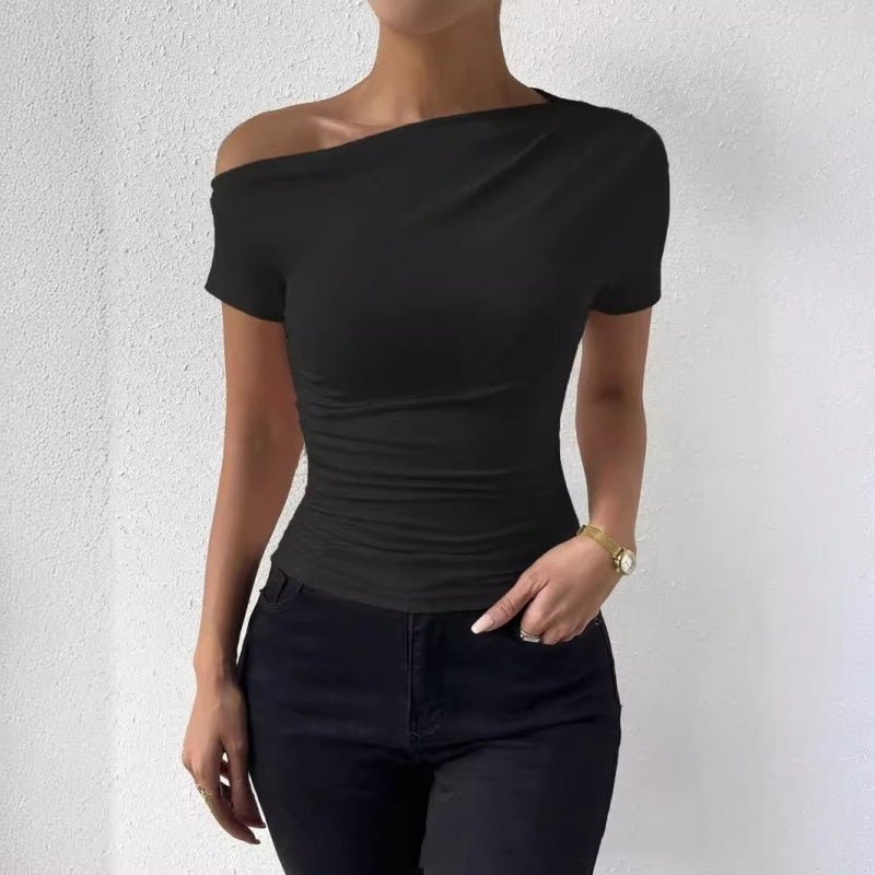 Slim-Fit Pleated Short Sleeve Top – Irregular Design - CasualFlowshop