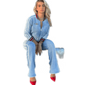 women zip-up tracksuit set blue