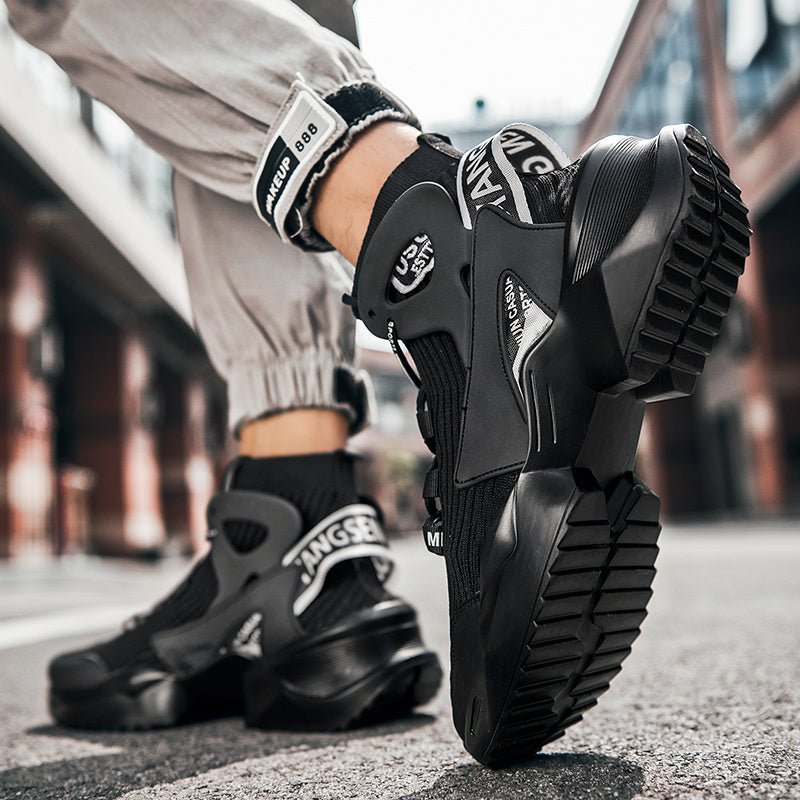 Men’s Streetwear Sock Sneakers – White & Red High - Tops - CasualFlowshop