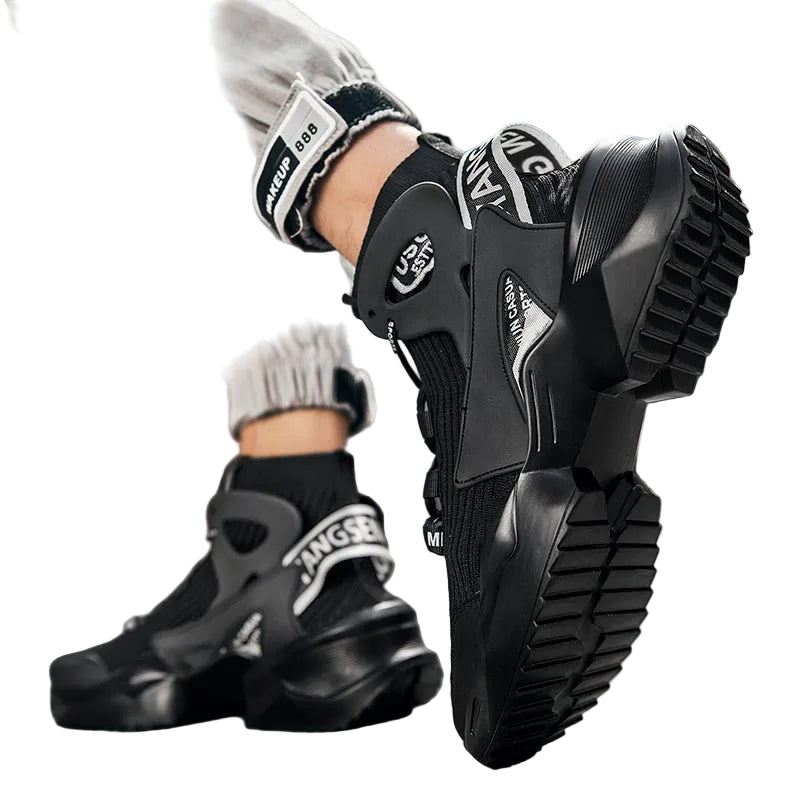 Men’s Streetwear Sock Sneakers – White & Red High - Tops - CasualFlowshop