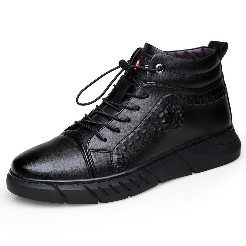 Men's All - Black Leather High - Top Sneakers – Urban Style - CasualFlowshop