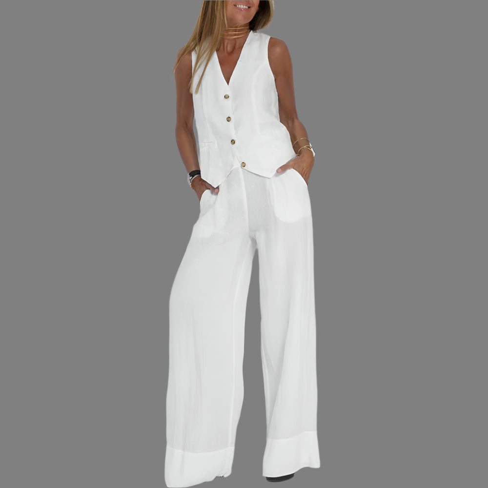 Summer V - Neck Vest and Loose Trousers Set for Women - CasualFlowshop