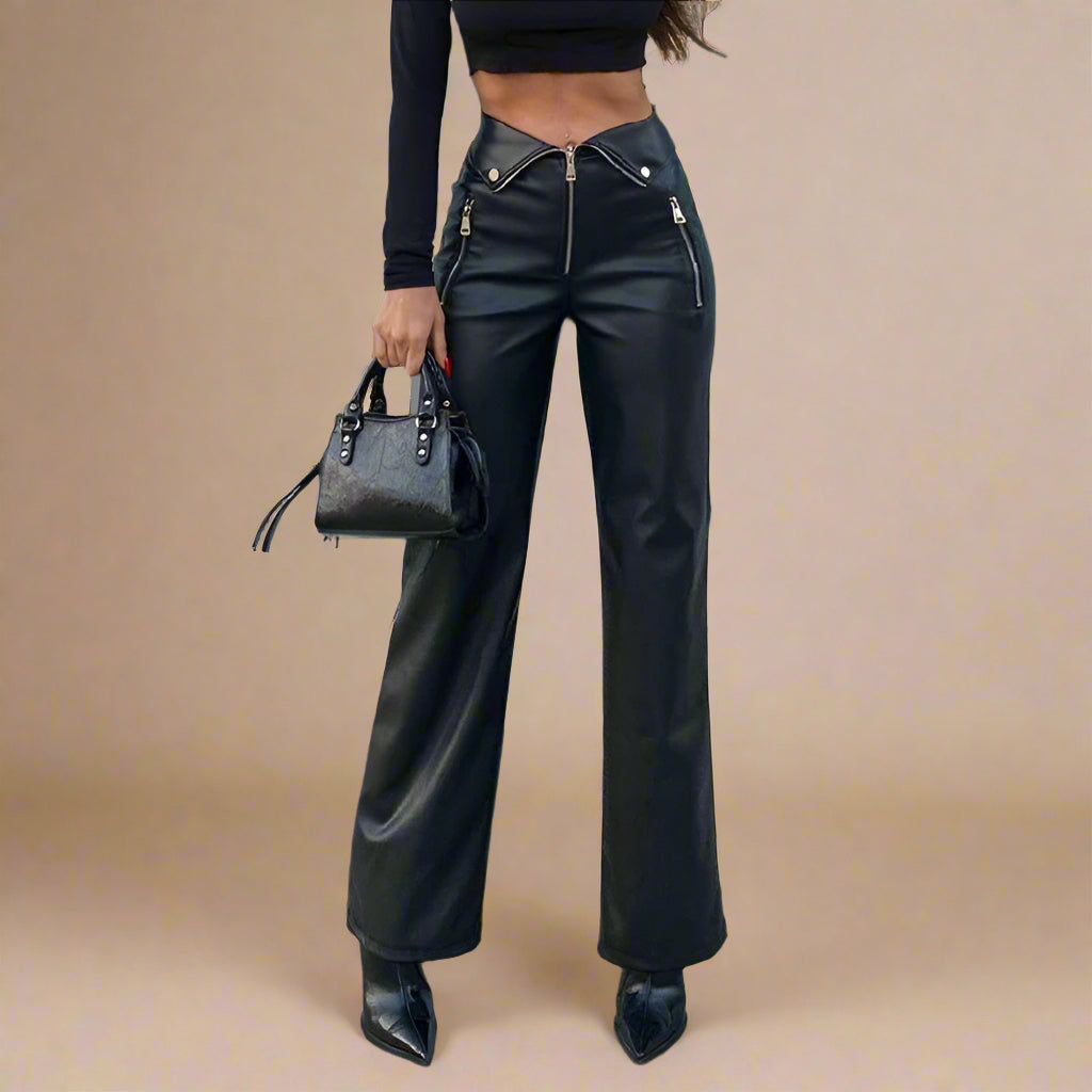 Step Up Your Fashion Game with Our Vegan Leather Wide Leg Pants - CasualFlowshop