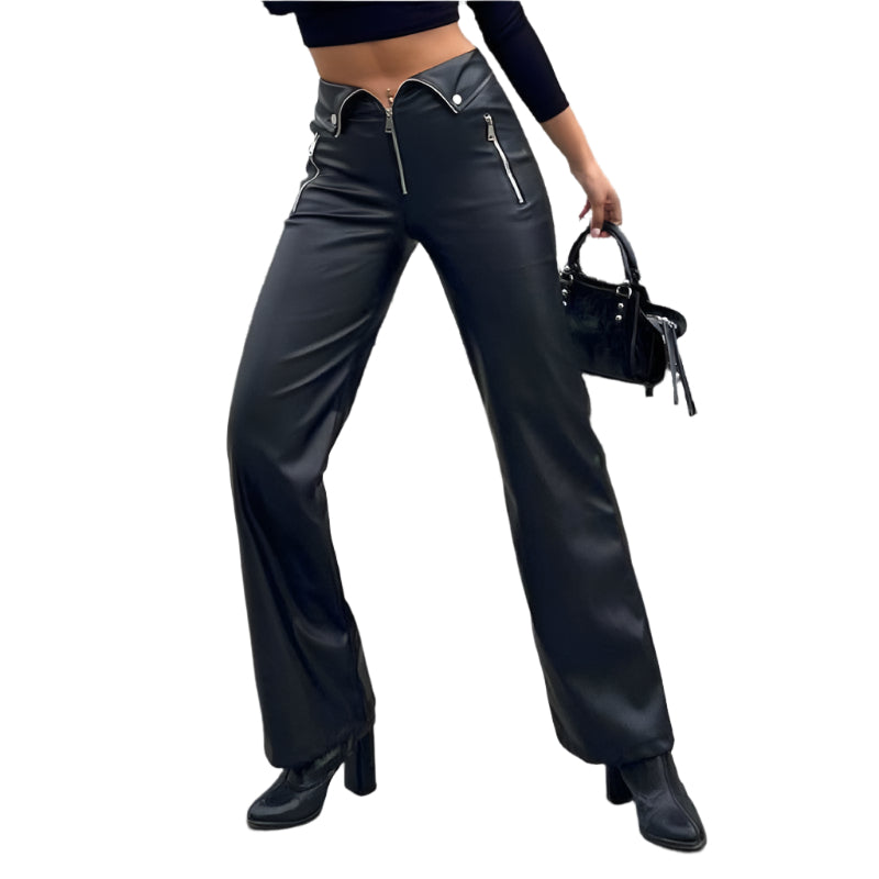 Step Up Your Fashion Game with Our Vegan Leather Wide Leg Pants - CasualFlowshop