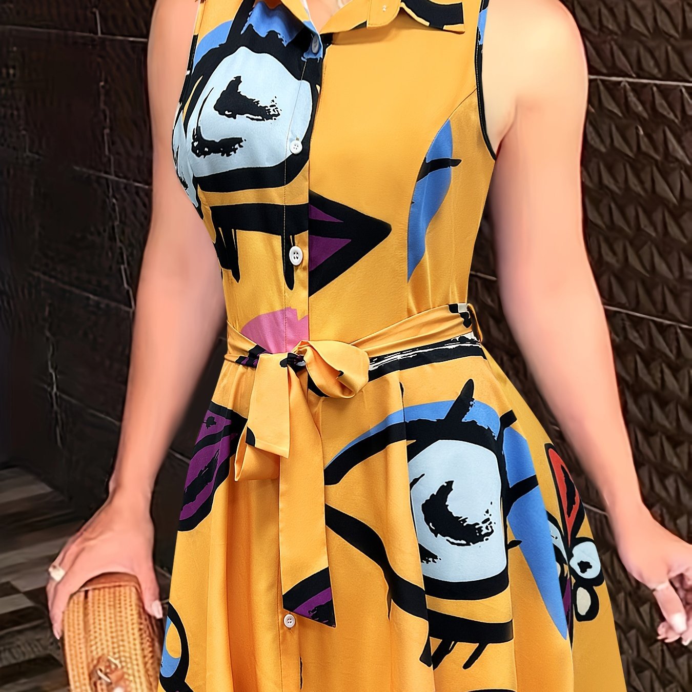 Stylish Abstract Sleeveless Dress with Tie - waist - Chic Semi - Sheer Summer Fashion for Women - CasualFlowshop