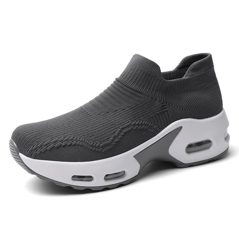 Women's Mesh Sock Sneakers Gray  with white sole on a white -At Casual Flow Shop