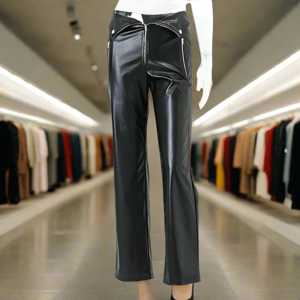 Step Up Your Fashion Game with Our Vegan Leather Wide Leg Pants - CasualFlowshop