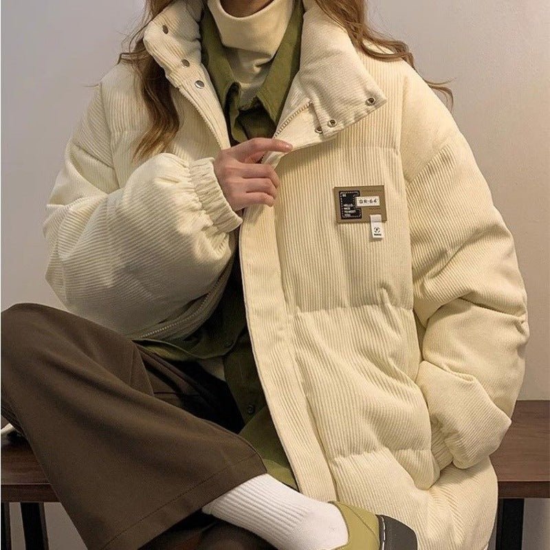 Unisex Corduroy Winter Coat with Cotton Padding, front view