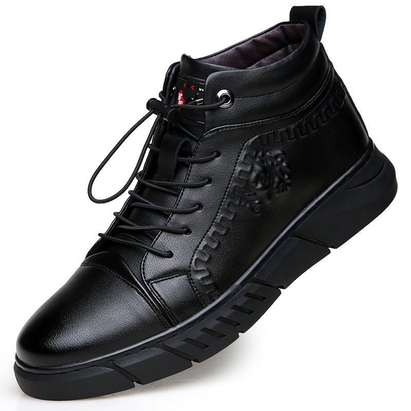 Men's All - Black Leather High - Top Sneakers – Urban Style - CasualFlowshop