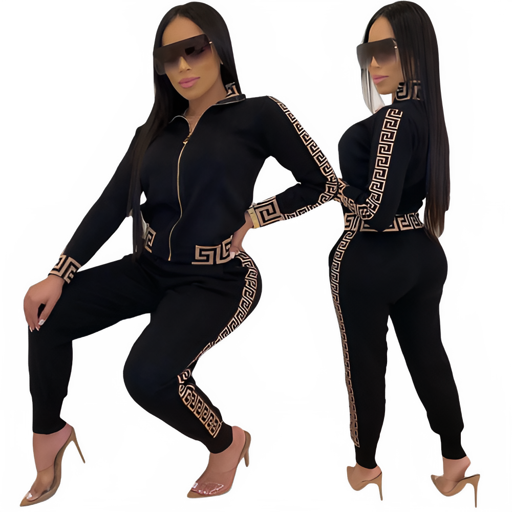 Women’s Zip-Up Tracksuit Set worn by a model 