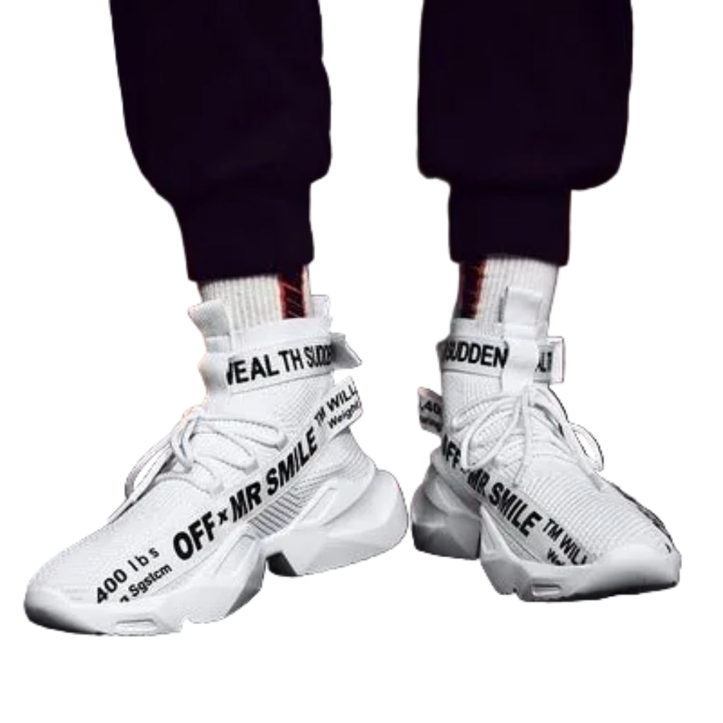 Men’s Streetwear Sock Sneakers – White & Red High - Tops - CasualFlowshop