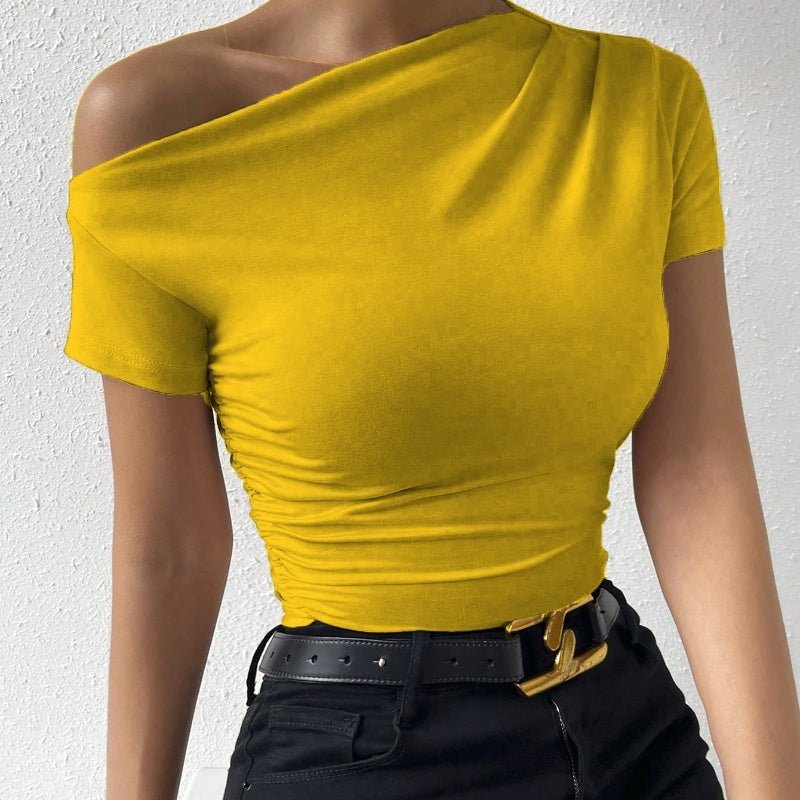 Slim-Fit Pleated Short Sleeve Top – Irregular Design - CasualFlowshop