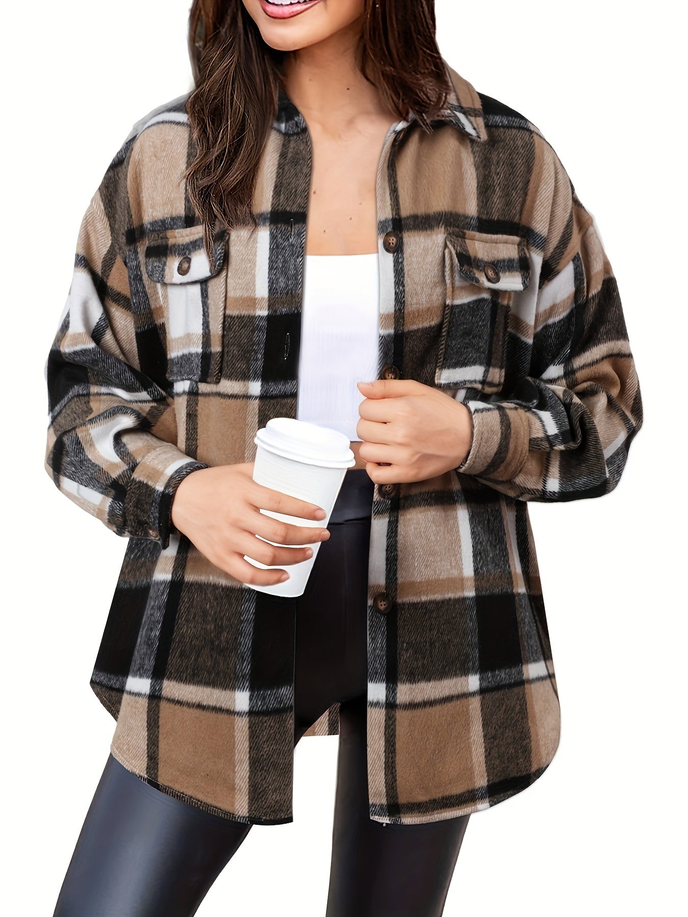 Elegant and Trendy: Women's Slim - Fit Wool Plaid Coat for Autumn and Winter - CasualFlowshop
