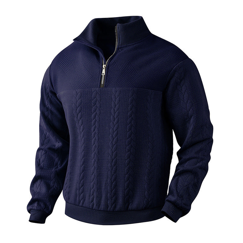 Men's Jacquard Quarter-Zip Pullover Hoodie - At Casualflowshop