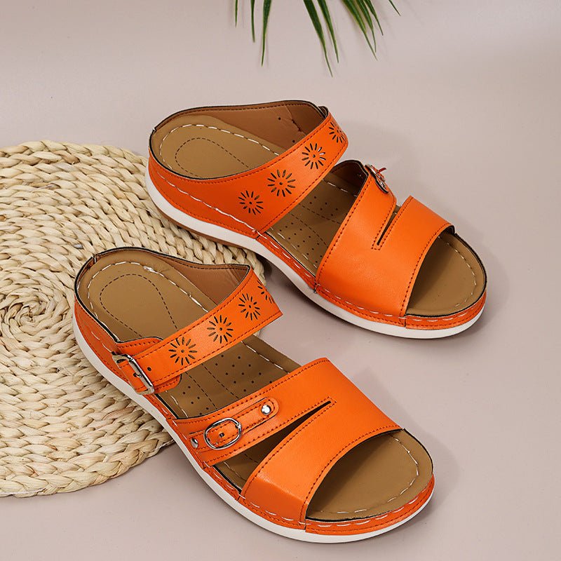 Fashion Wedge Ladies Casual Sandals with hollow-out design and PU upper.