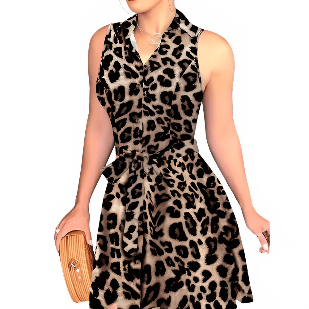 Stylish Abstract Sleeveless Dress with Tie - waist - Chic Semi - Sheer Summer Fashion for Women - CasualFlowshop