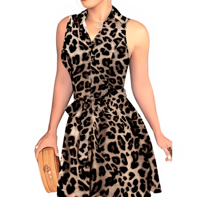 Stylish Abstract Sleeveless Dress with Tie-waist - Chic Semi-Sheer Summer Fashion for Women