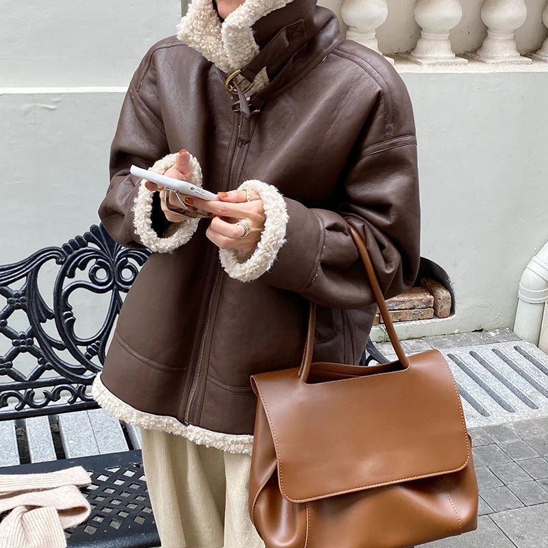 Luxury Winter Elegance: Women's Faux Leather Jacket for Stylish Comfort - CasualFlowshop