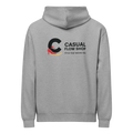 Carbon grey unisex pullover hoodie with Casual Flow Shop logo