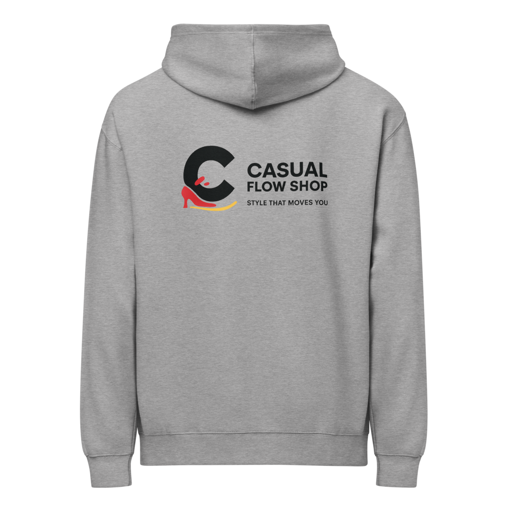 Carbon grey unisex pullover hoodie with Casual Flow Shop logo