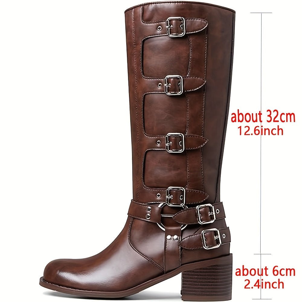 Mid - Calf High Knight Buckle Boots - CasualFlowshop