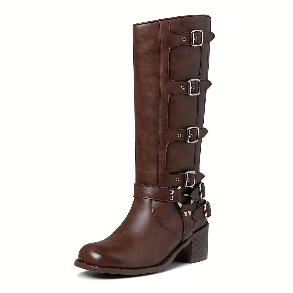 Mid - Calf High Knight Buckle Boots - CasualFlowshop