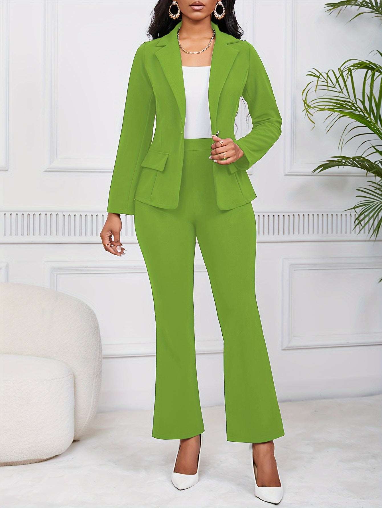 Professional Elegance: Women's Tailored Blazer and Pant Set - CasualFlowshop