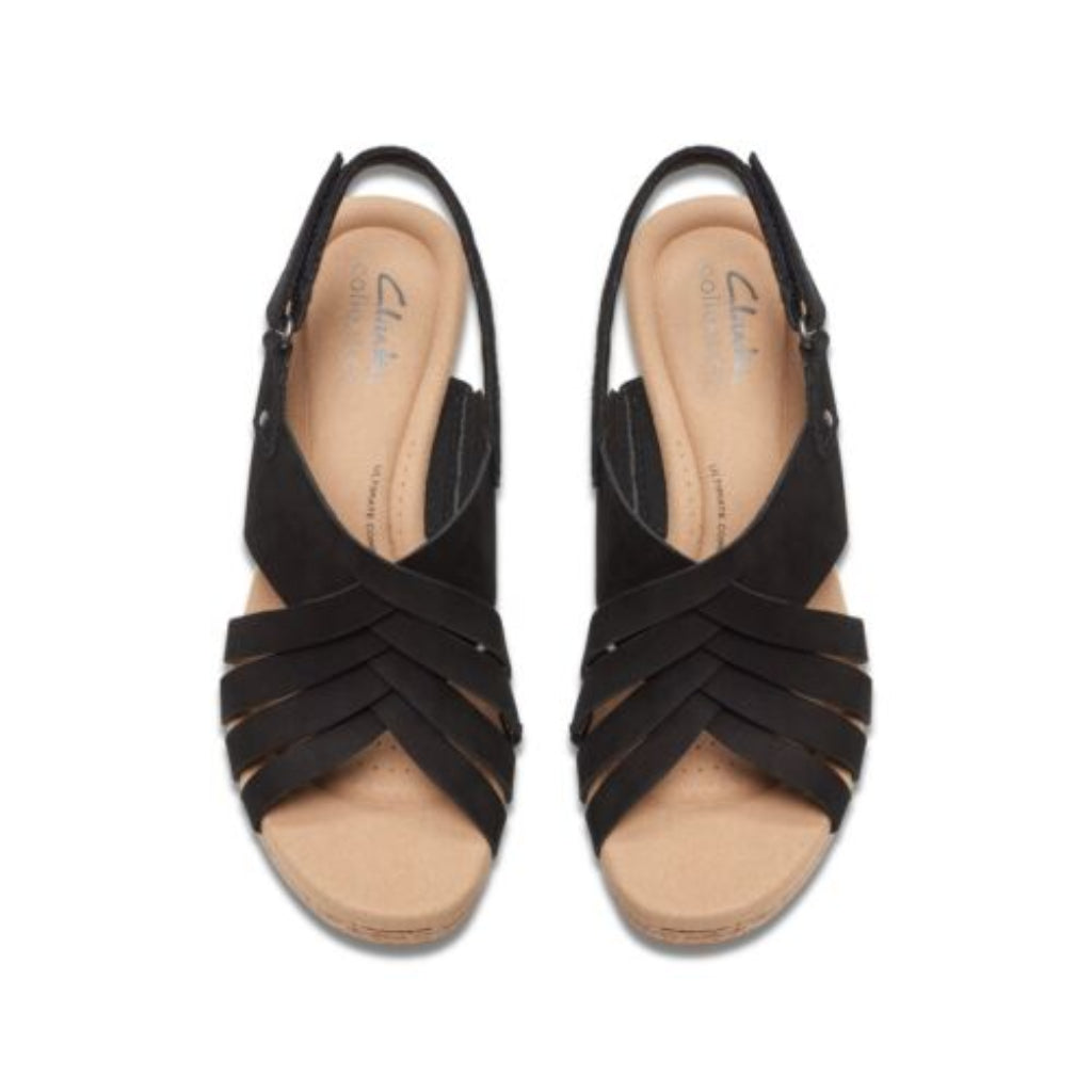 Women’s Nubuck Wedge Sandals – Black Leather Comfort - CasualFlowshop