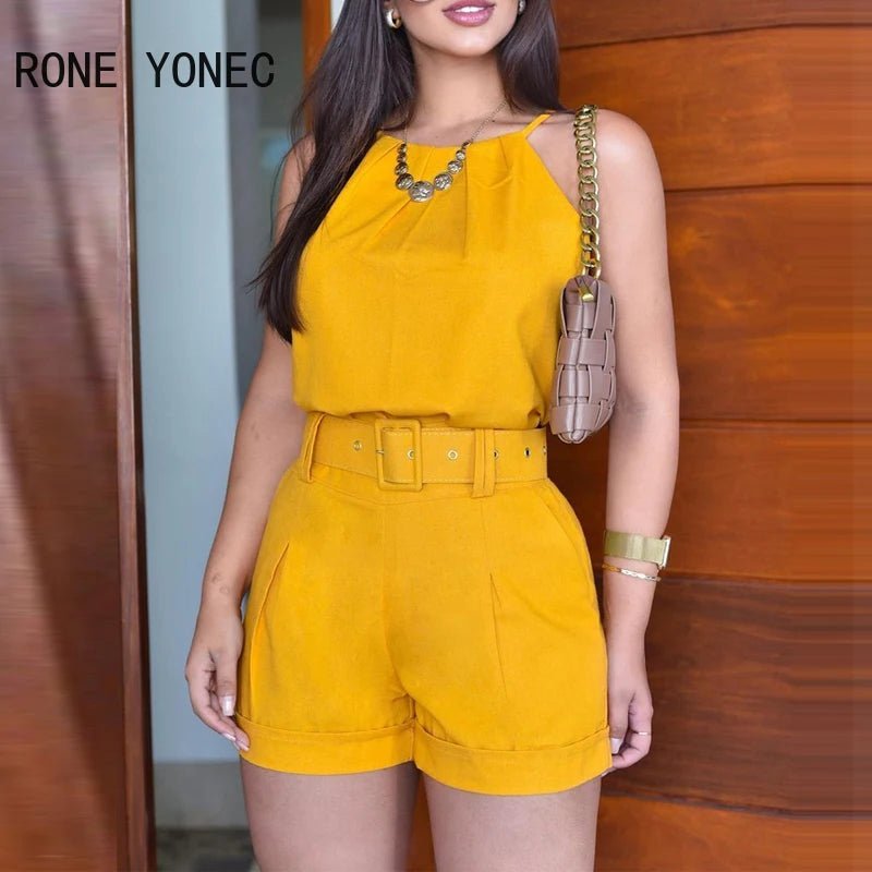 Sleeveless set and short pants with Belts for women's on summer - CasualFlowshop
