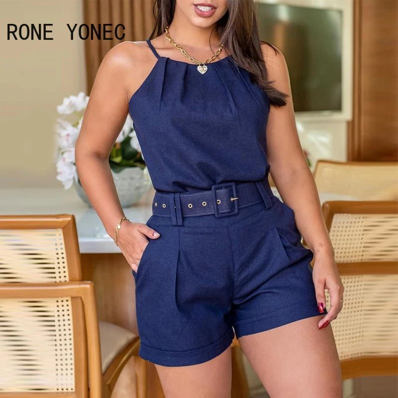 Sleeveless set and short pants with Belts for women's on summer - CasualFlowshop