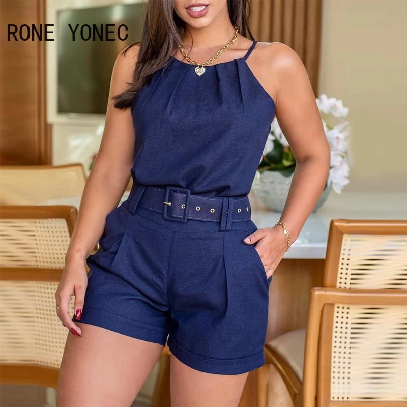 Sleeveless set and short pants with Belts for women's on summer - CasualFlowshop