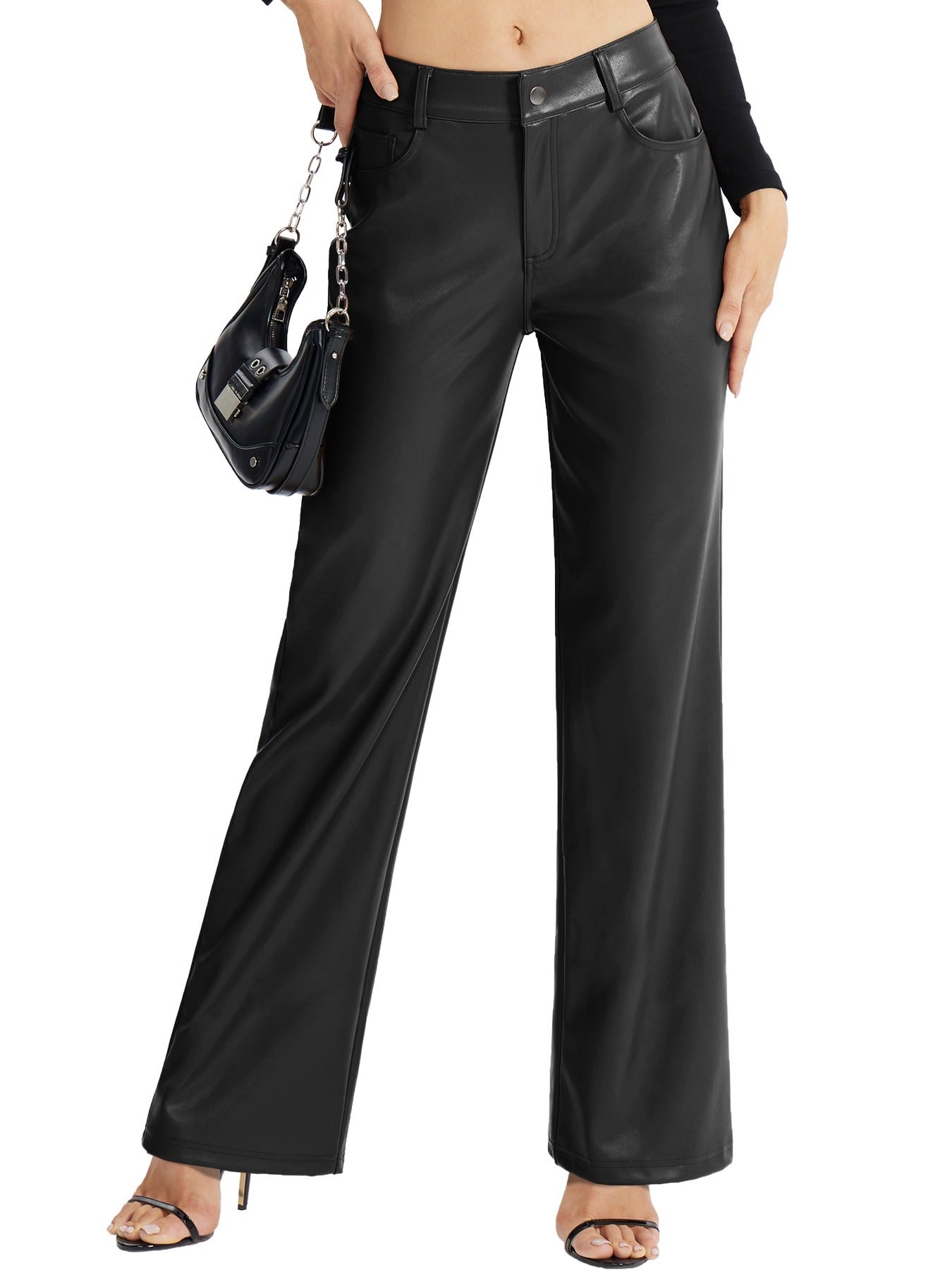 Step up your style game with our Women's Faux Leather Wide Leg Pants. - CasualFlowshop