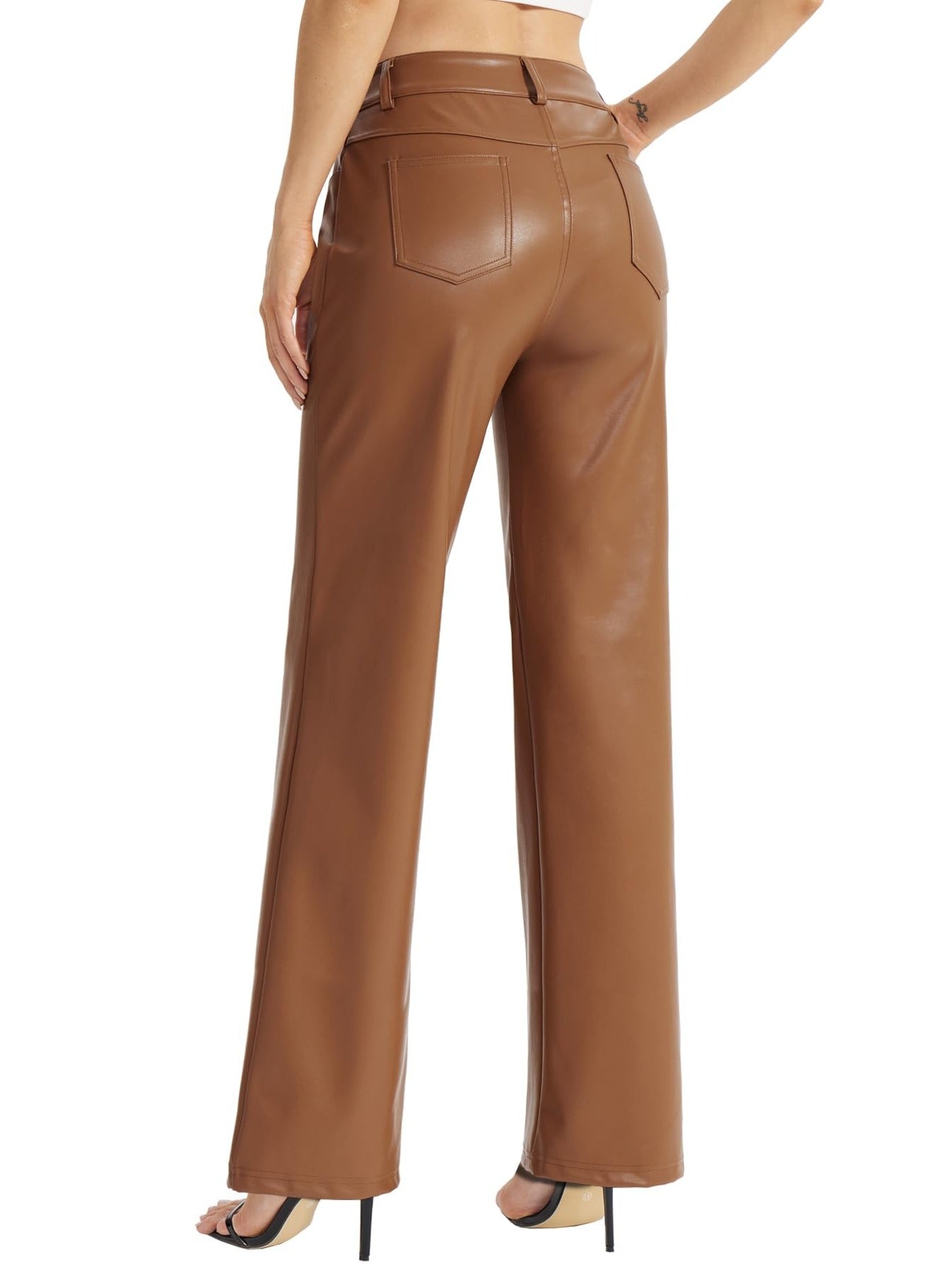 Step up your style game with our Women's Faux Leather Wide Leg Pants. - CasualFlowshop