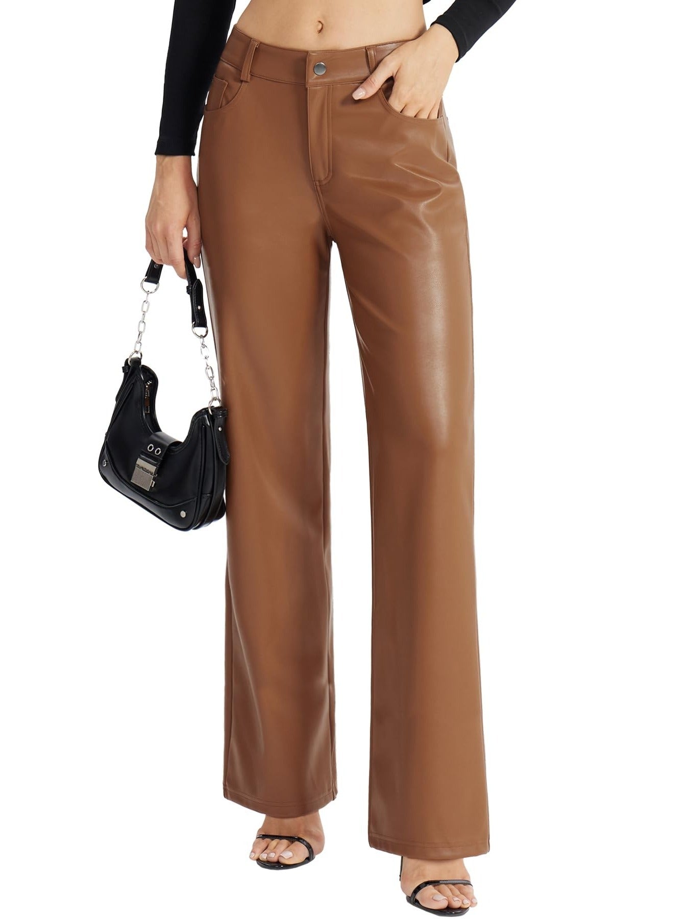 Step up your style game with our Women's Faux Leather Wide Leg Pants. - CasualFlowshop