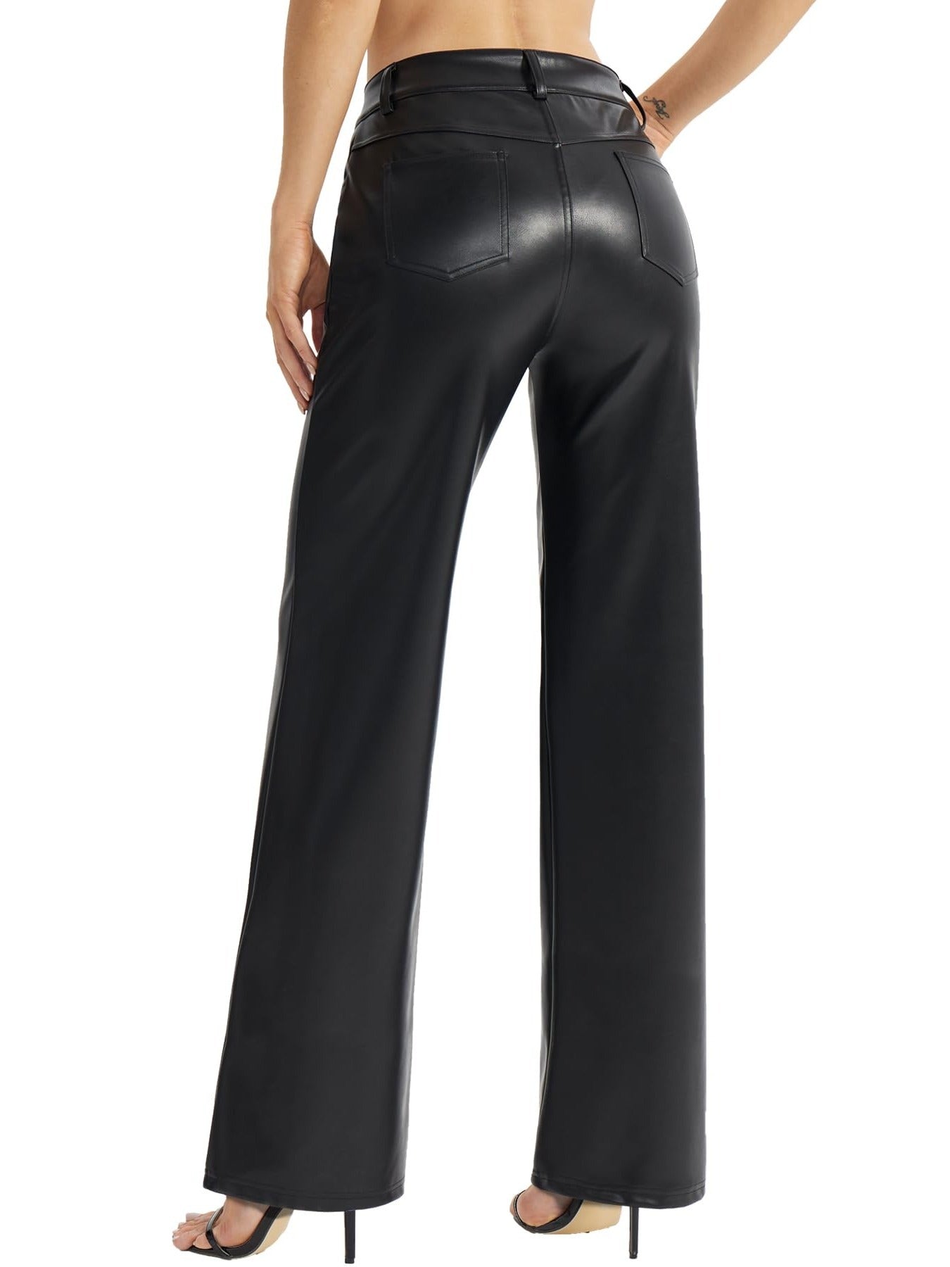 Step up your style game with our Women's Faux Leather Wide Leg Pants. - CasualFlowshop