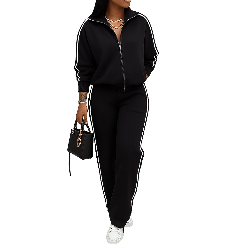 Wear Tracksuit To The Party – Women's Striped 2 - Piece Set - CasualFlowshop