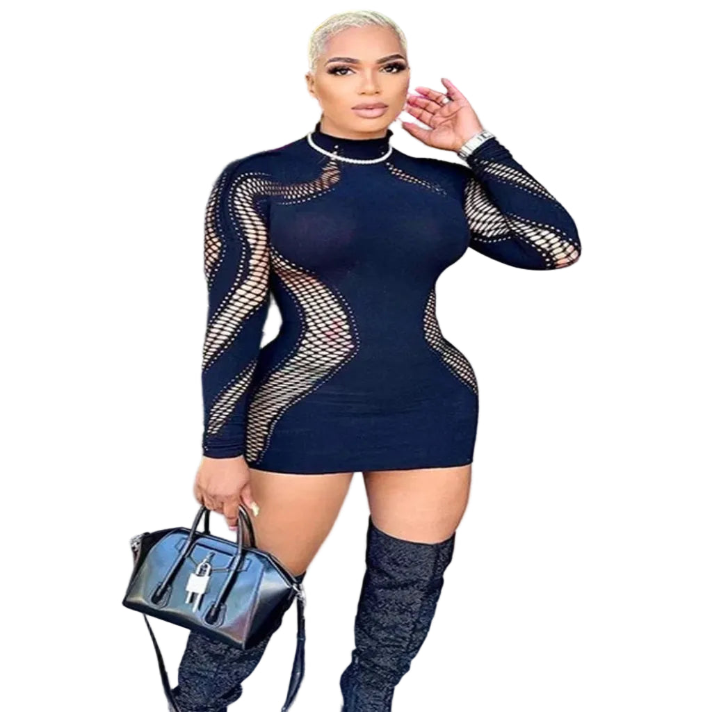 Elegant Sheer Black Bodycon Party Dress - Elevate Your Elegance - CasualFlowshop