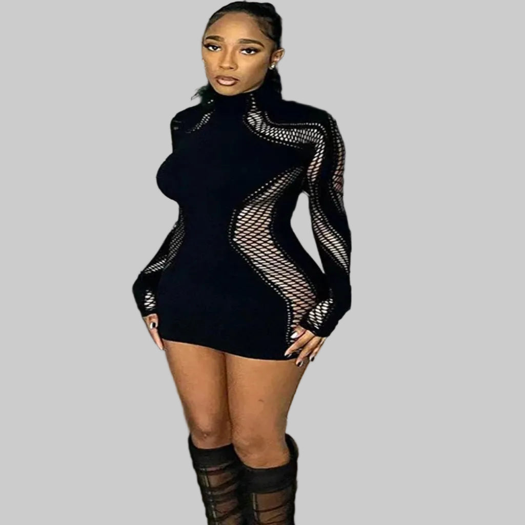 Elegant Sheer Black Bodycon Party Dress - Elevate Your Elegance - CasualFlowshop