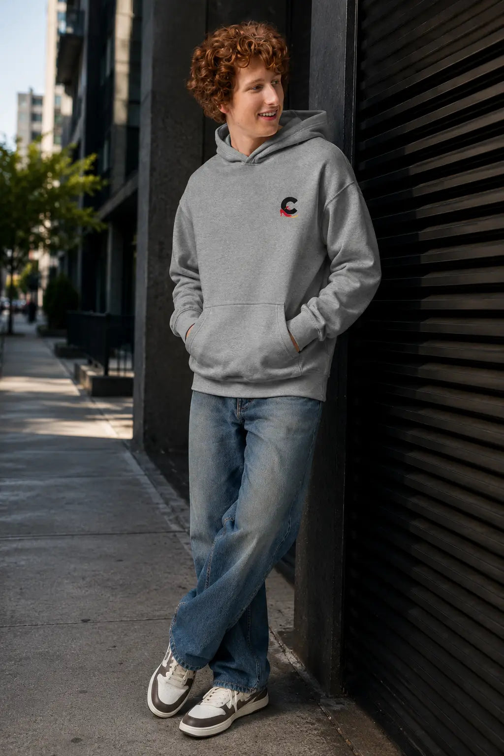 unisex streetwear logo hoodie carbon grey casual flow shop