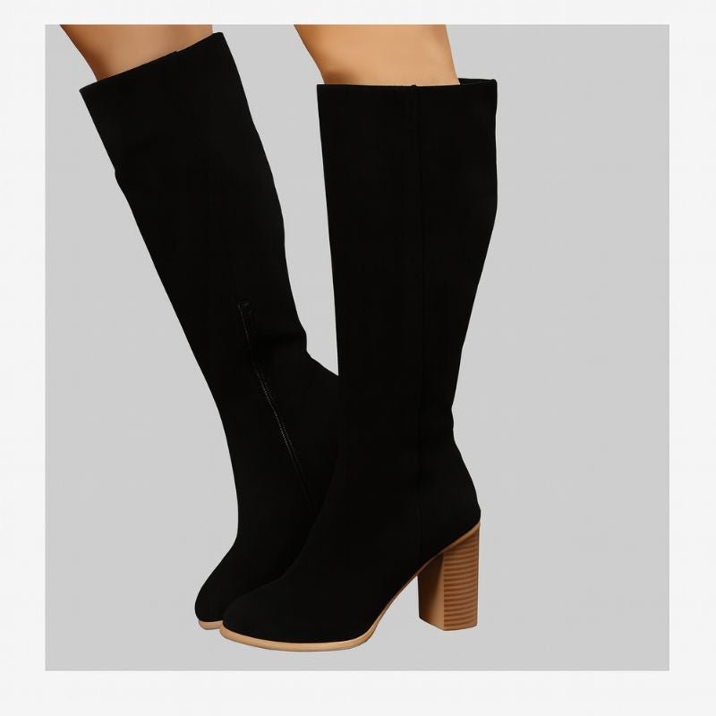 Knee High Suede Boots with Chunky Heel - CasualFlowshop