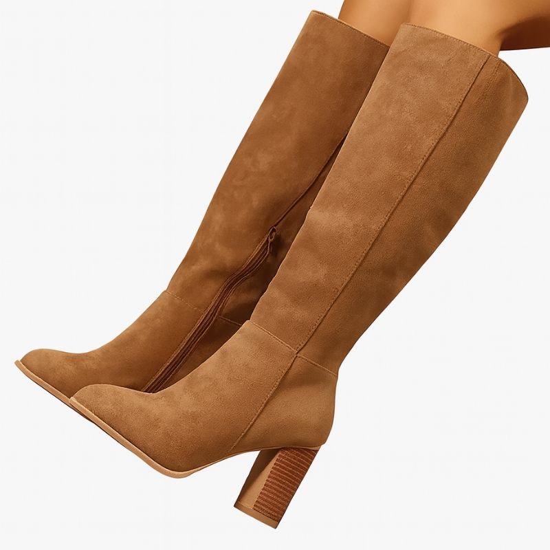 Knee High Suede Boots with Chunky Heel - CasualFlowshop