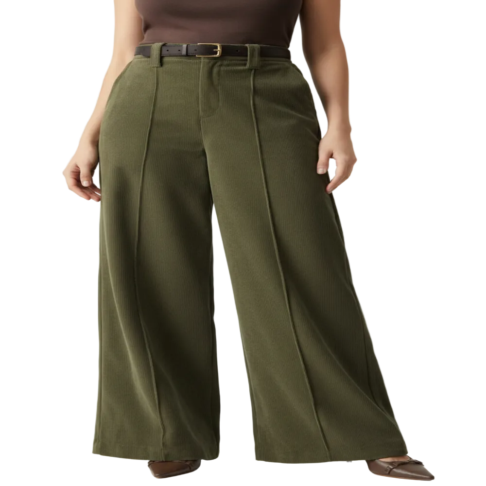 Women's High Waist Wide Leg Trousers — Army Green
